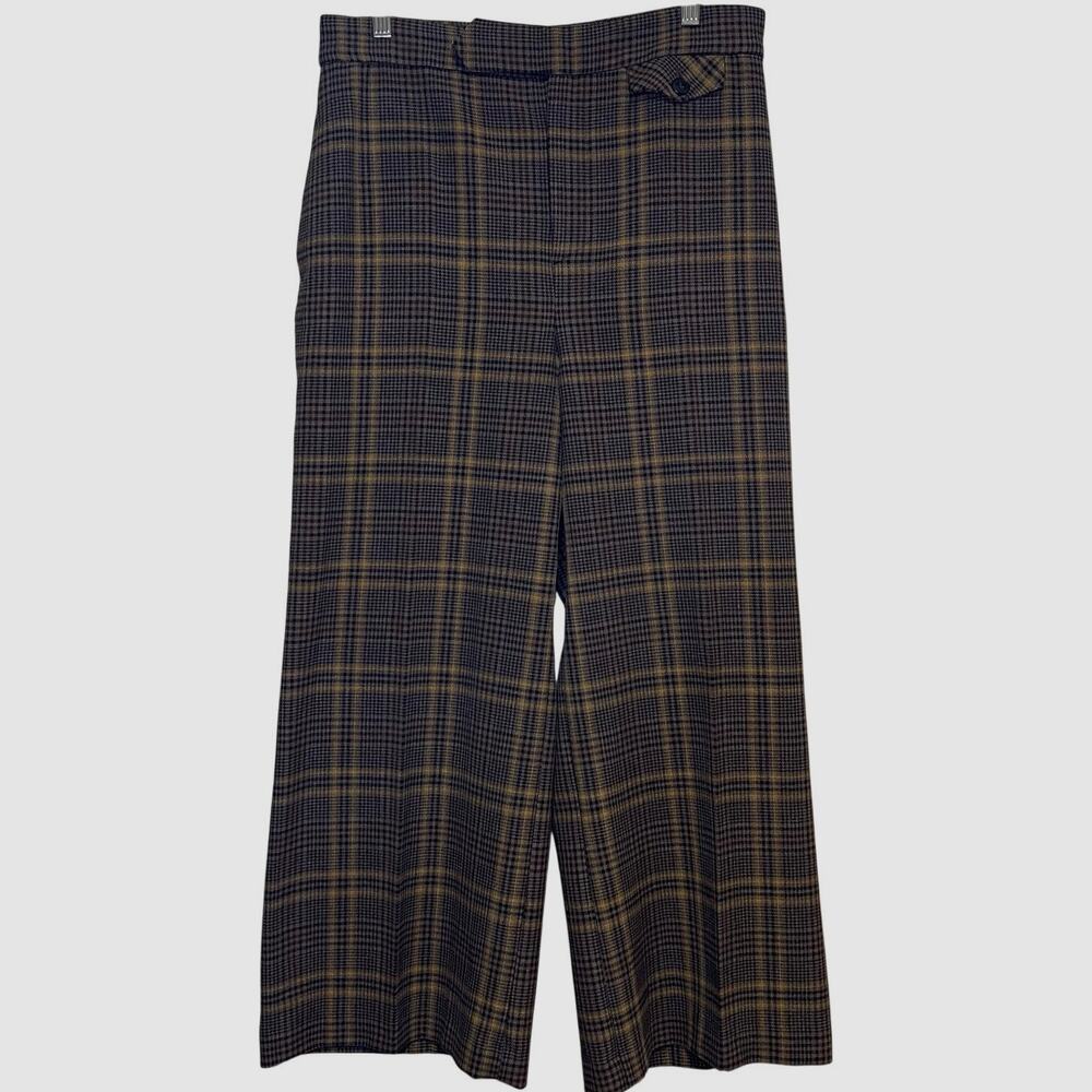 Zara Woman Collection Sz L Brown Plaid Ankle Trousers Academia Pants Midrise NWT